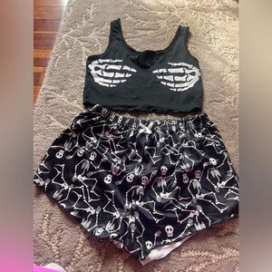 Skeleton Print Crop Tank and Shorts Set - Black & White medium